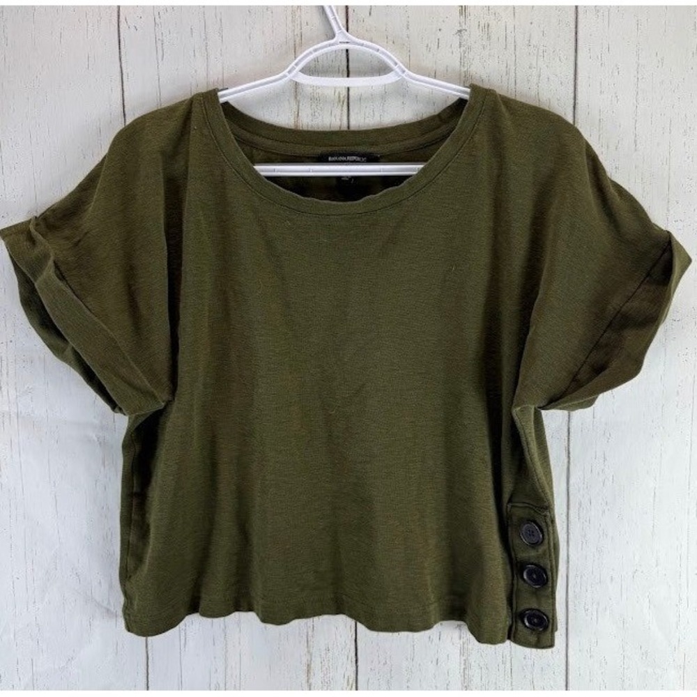 Banana Republic Womens M Olive Green Slub Knit Short Sleeve Crew Neck T-Shirt